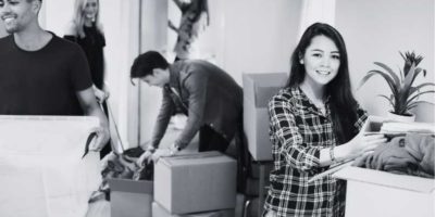 A group of students unpacking in student accommodation