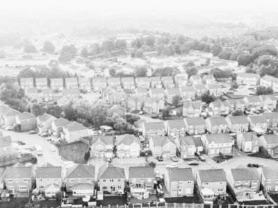 Black and white row of residential houses